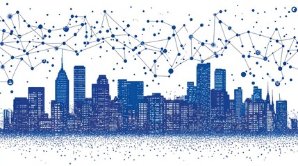 Fototapeta premium Abstract city skyline network graphic, showing connections. Possible use stock photo