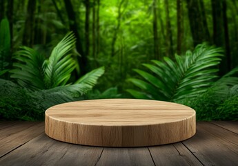 Round Wooden Platform in Lush Green Tropical Jungle Setting