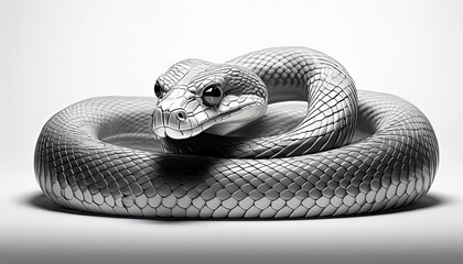 Obraz premium Minimalistic snake coiling around the border on a clean white background, combining elegance with a subtle touch of wild nature. 