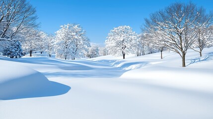 Obraz premium Snowy Landscape With Snow Covered Trees And Rolling Hills