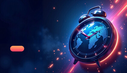 Vibrant world clock display promoting global time awareness, travel concept