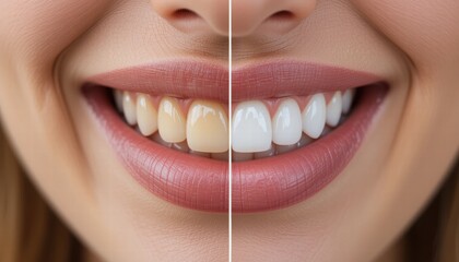 Showing Teeth Whitening Result with Before and After Comparison Closeup