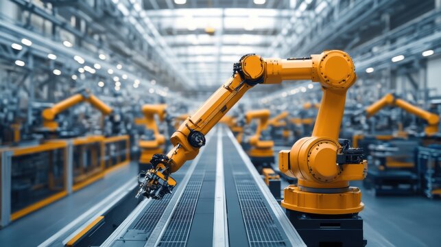 Industrial robots working on assembly line