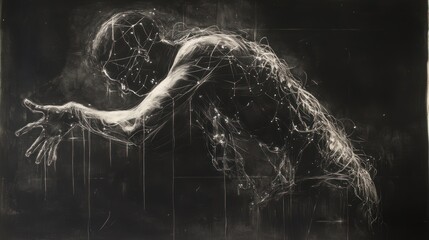 Abstract figure, artistic pose, dark background, potential fine art print