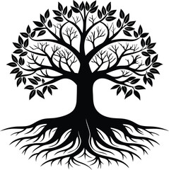 Obraz premium Tree and Root silhouette, Tree Icon Vector