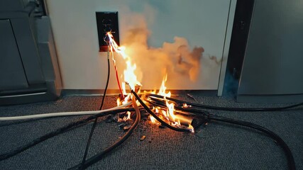 Electrical fire hazard: ignition and escalation of flames from overloaded power outlet in office setting