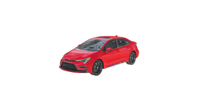 front view of red car isolated on white, Toyota Corolla Sedan png transparent background 3d illustration
