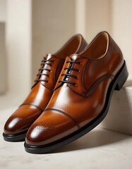 A pair of brown leather shoes in a stylish and elegant design