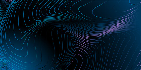 Subtle abstract curves with blue and purple gradients on dark background, symbolizing fluidity and modern design for graphic design, advertising, presentation design, digital art. Copy space