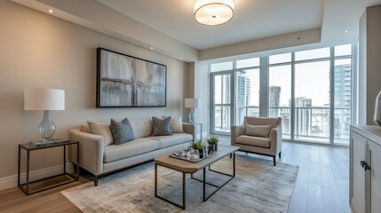 Modern Condo Renovation: Stylish Interior Design of a Spacious Living Room in a Newly Built Apartment without Furniture