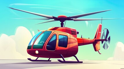 Fototapeta premium Vibrant Cartoon Helicopter Illustration: A Colorful Take on Airborne Transportation