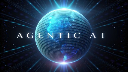 Obraz premium AI Agentic. Futuristic globe design with glowing text 