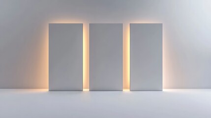 Fototapeta premium Minimalist Wall Design with Rectangular Panels and Backlighting for Modern Interior