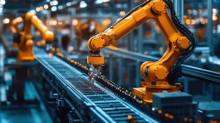 Modern automated factory with digital equipment and robots