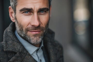 Fototapeta premium Confident professional banker in a suit standing outdoors in a business environment - Generative AI