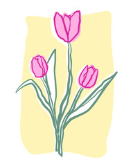 Hand-Drawn Red Tulips Floral Illustration