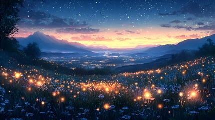 Night Glow Flowers, Mountain Valley Sunset