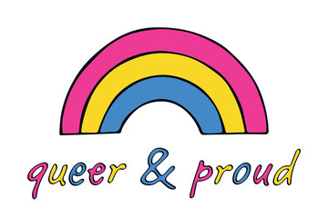 Fototapeta premium Colorful rainbow shape Pansexual pride flag Happy pride day LGBTQIA community Pride Month Vector hand drawn doodle for posters, stickers, logo, cards