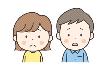困り顔の若い夫婦の上半身イラスト
