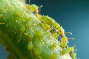Naklejka premium Ants Nurturing Aphids: A Captivating Macro Shot of Insect Care and Symbiosis