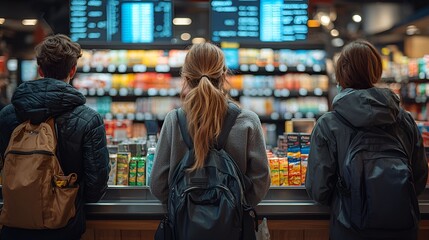 Teens browsing grocery store display