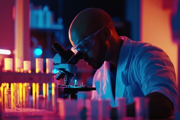 Scientist conducts research using microscope in a laboratory setting Generative AI