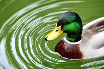Obraz premium Male Mallard Duck on Calm Green Water