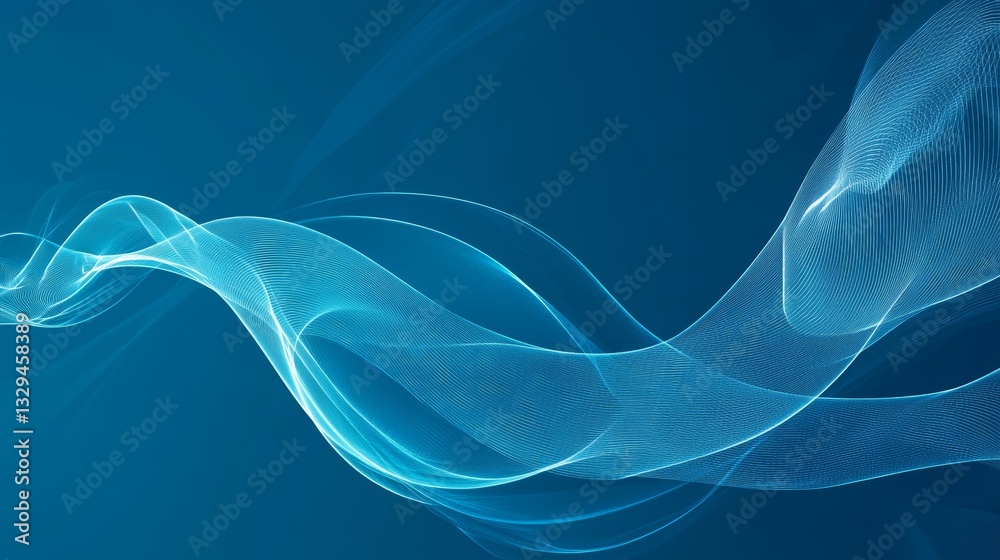 Poster abstract blue background with flowing wave-like curved lines and subtle grunge textures, creating a 