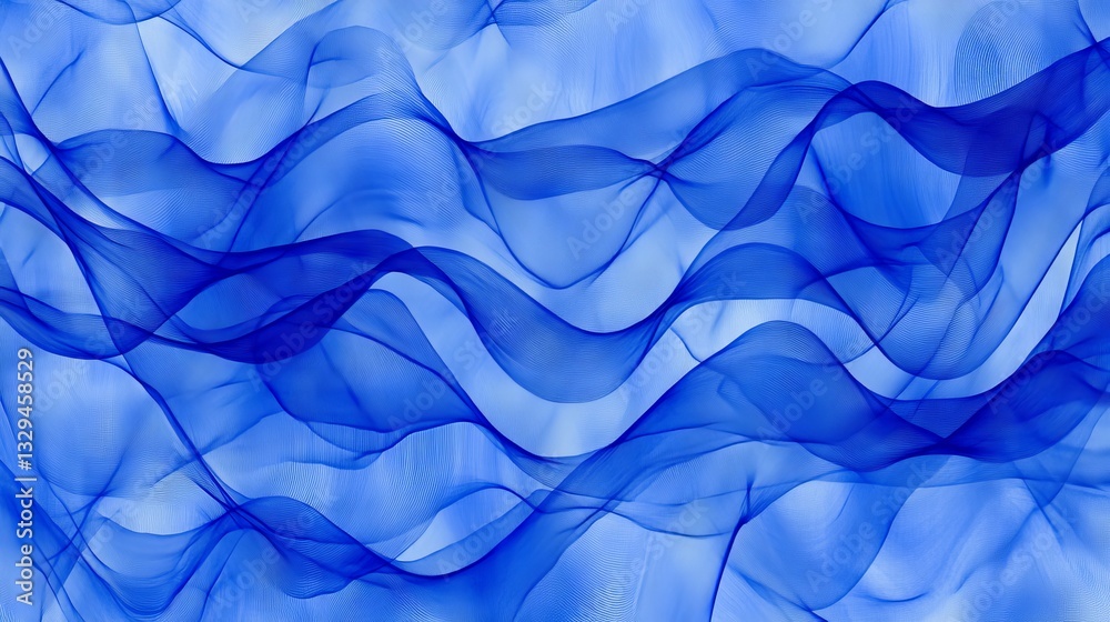 Poster abstract blue background with flowing wave-like curved lines and subtle grunge textures, creating a 