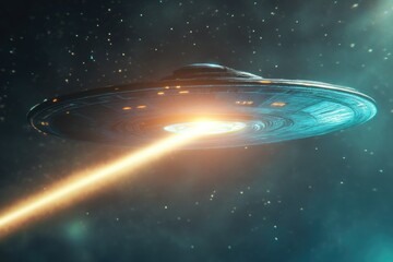 Futuristic Illumination from a Hovering Alien Spaceship: 3D Rendered UFO Beam Illustration