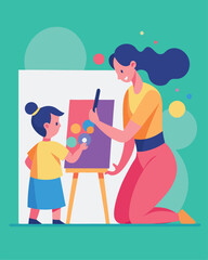 Fototapeta premium Joyful Mother's Day: Mom and Child's Playful AR Creation fun love cute kids happy family vector 
