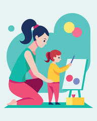 Obraz premium Joyful Mother's Day: A Mom and Child's Artistic Adventure fun love happy family bright tender playful