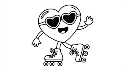 Cute Heart Roller Skating Character Vector