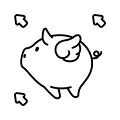 Flying piggy bank with upward arrow representing savings money that build wealth