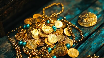 Golden Treasure: A Pile of Ancient Coins and Jewels
