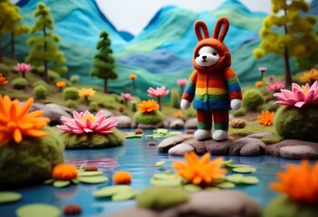 Fototapeta premium easter bunny and easter eggs