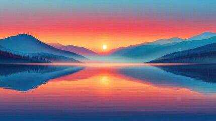 Obraz premium Serene mountain landscape at sunset with tranquil lake reflection