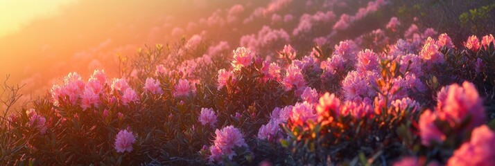 Sunrise Over Rhododendron Fields in Roan Mountain State Park, Scenic Tennessee Countryside