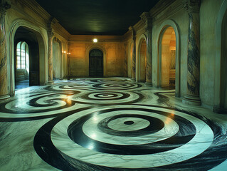 Obraz premium a medium sized room with a black ceiling, swirly black and white walls and floor