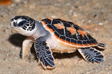 Fototapeta premium Close-up of a baby sea turtle on sandy beach