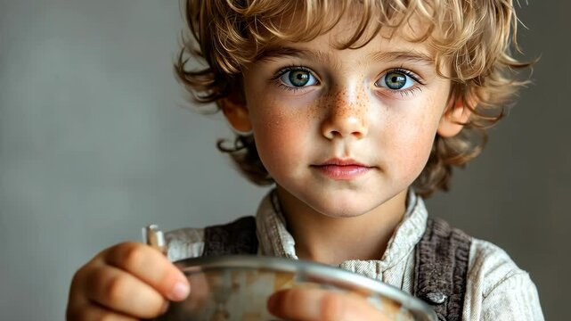 Portrait of a Cute Toddler with Bowl