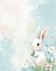 Obraz premium Whimsical Watercolor Easter Bunny Border with Floral Accents for Invitation Templates