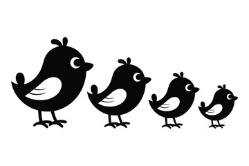 Cute Cartoon Birds in a Row Vector