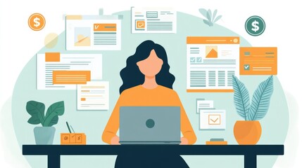 Woman Managing Her Bank Account Online: Seamless Money Transfers and Business Transactions from Home