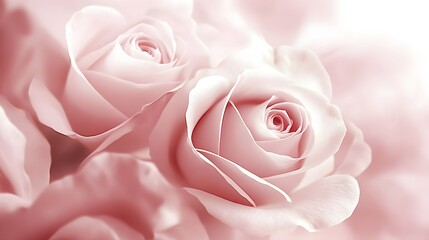 A delicate close-up of pale pink roses with soft petals, symbolizing love and natural elegance in a serene environment © saychandy