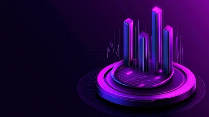 Futuristic data visualization with glowing bars on a dark background, illustrating market trends and analytics