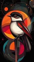 A Colorful Digital Illustration Featuring A Perched Bird On A Branch