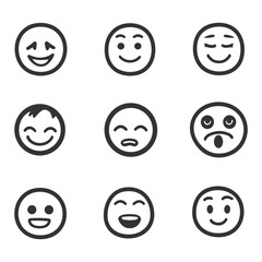 Black outline emoticon set isolated on white background 