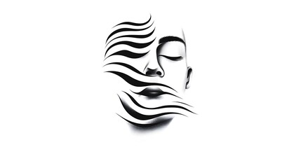 Serene Digital Line Art: Abstract Woman's Face Illustration AI Generated