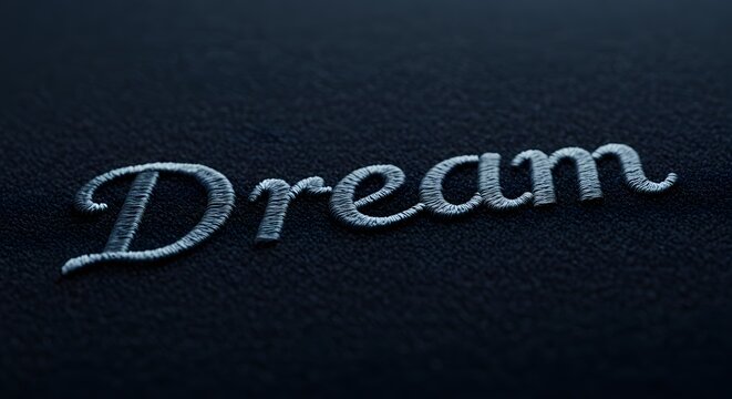 Dream Embroidery Close Up on Fabric with a Stylish Cursive Font